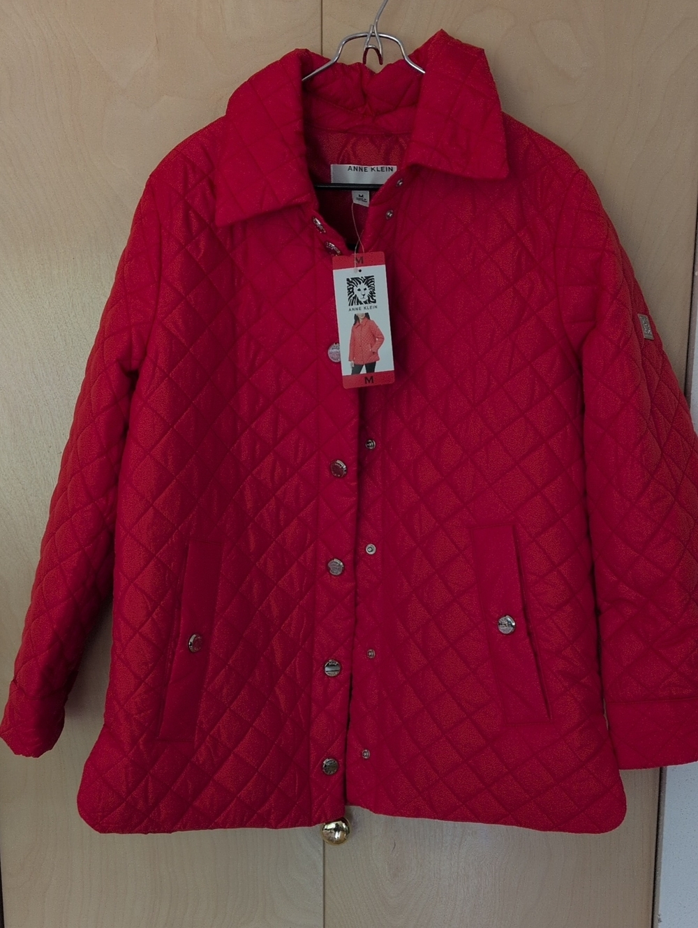 New With Tags! Anne Klein Bright Red Quilted Snap-Front Jacket